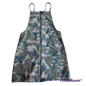 91 Cotton On Women's Denim Beige/Green Camo Full Front Zip Up Jumper Dress  2